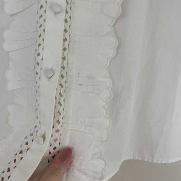 Sezane Chemise Waves Button Down Rick Rack Blouse Ecru Size 44 (US 12) - Picture 5 of 6